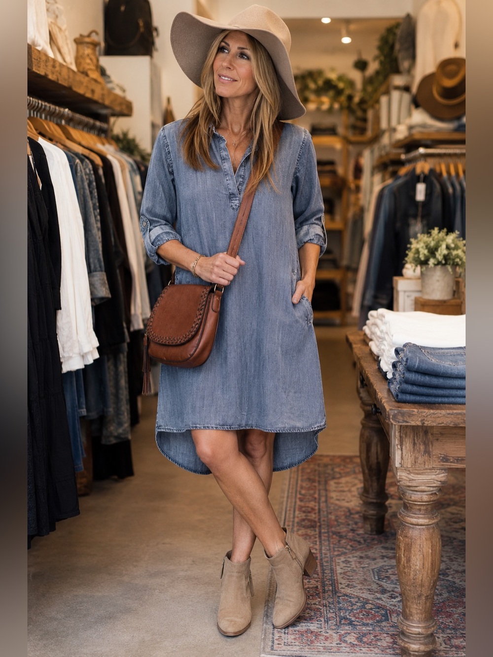 Velvet Heart Washed Denim High-Low Tunic Dress in Blue